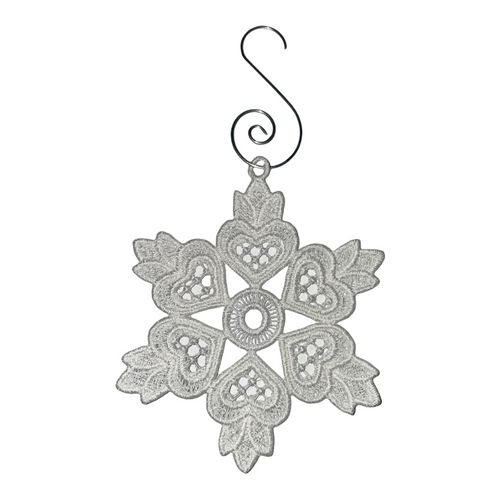 Free Standing Lace White Snowflake Ornament - Heart on Fire